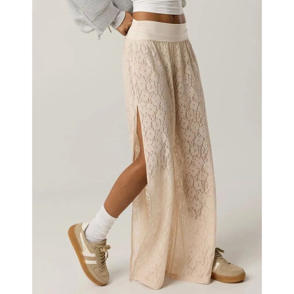 Offline by Aerie Lace Wide Leg Pull On Pants Cream Size XL